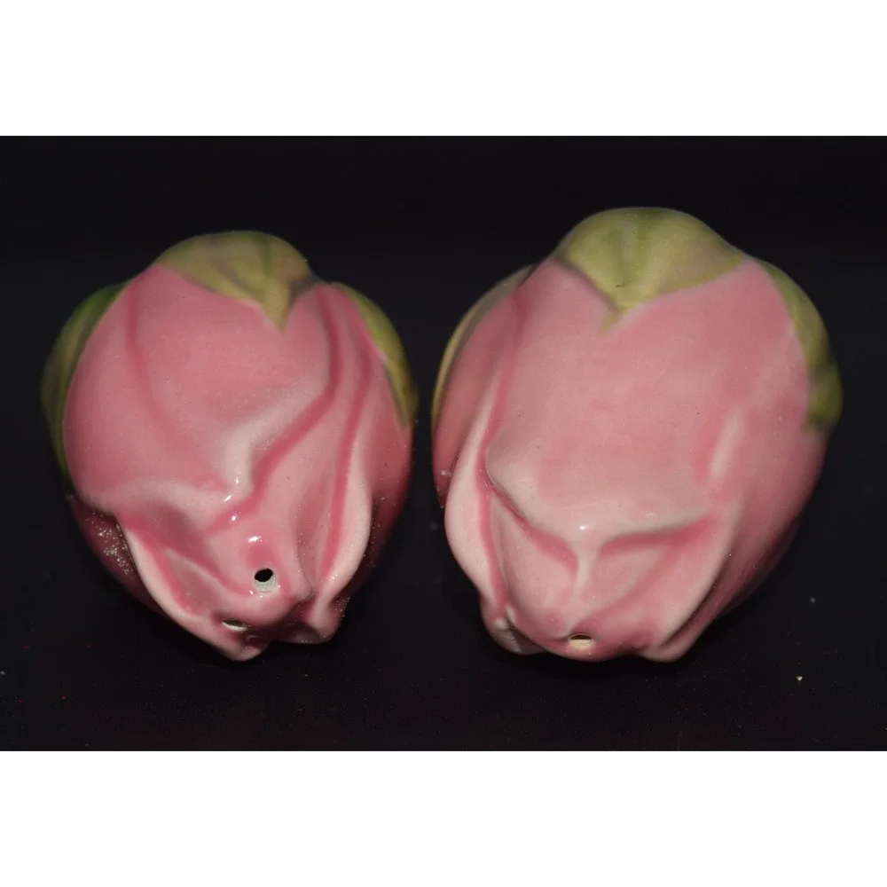 Vintage Desert Rose Pink Ceramic Salt/Pepper Shakers Floral Cottagecore 2.5